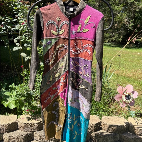 Vintage Jackets & Blazers - Vintage Y2K made in Nepal Multicolor Embroidered Long Sleeve duster jacket